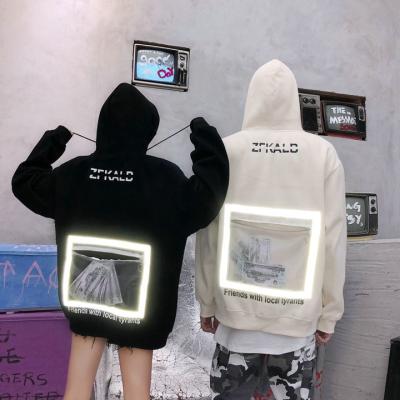 China Custom anti-wrinkle autumn and winter plush couple's sweater big hop style transparent reflective hoodie for lovers for sale