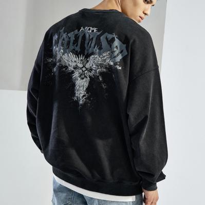 China Fashion Street Style Anti-pilling Mens Loose Plain Crewneck Black Fabrics Printing Sweatshirts for sale