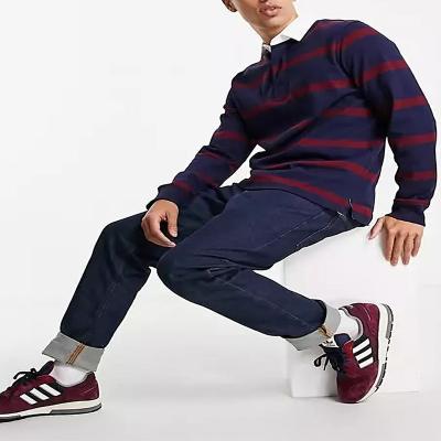 China Quality Mens Casual Anti-wrinkle 100% Cotton Long Sleeves Striped Polo Shirt for sale