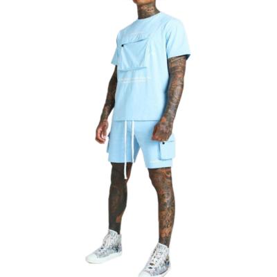 China Breathable Summer Crewneck Shirt And Shorts Set For Mens Cotton Workout Male Sweat Suit Cargo Pocket T-Shirt And Short Set for sale