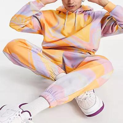 China OEM Breathable Pink Custom Men's Stylish Tie Dye Streetwear Cotton Hoodie Set for sale