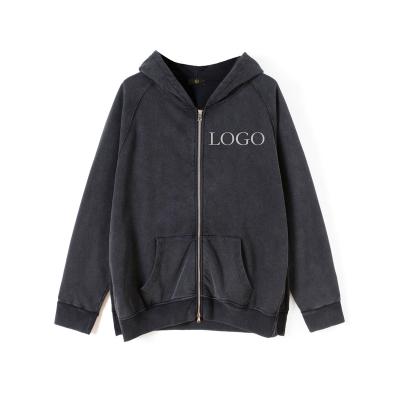 China Anti-pilling Vintage Oversized Zipper Washed Logo Custom Streetwear Fashion Full Zip Up Hoodie for sale