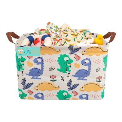 China ALVABABY Eco-Friendly Polyester Baby Product Dinosaur Print Canvas Storage Basket Laundry for sale