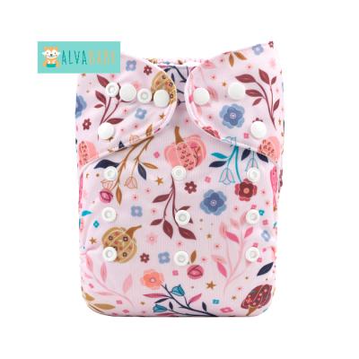 China ALVABABY Printed Pink Spring Printed Cloth Diapers Reusable Baby Cloth Diaper Diapers With Insert for sale