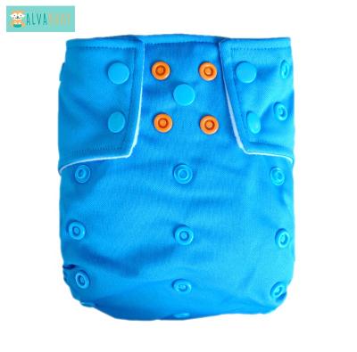 China ALVABABY Baby Pocket Cloth Printed Blue Solid Washable Reusable Eco-Friendly Diapers for sale