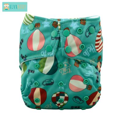 China ALVABABY Green One Size Cloth Diaper Printed Eco Friendly Washable Diapers for sale