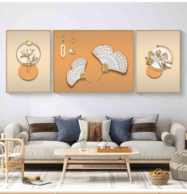 China Waterproof+ECO-Friendly+High Definition Porcelain Wall Hanging Triple Nordic Painting Crystal Decorative Wall Painting Feather Abstract Sofa Background Wall Painting for sale