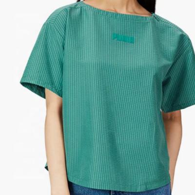 China Breathable Offline Neck Off The Shoulder Ice Silk Knit Top Women Summer Thin Short Sleeves Loose Bead Big Size Curved Fabric for sale