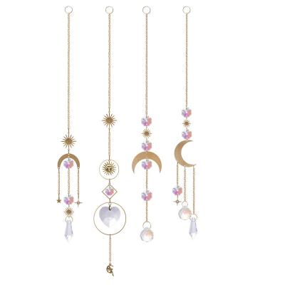 China DIY Crystal Wind Chime Moon Sun Color Catcher Gardening Diamond New Europe Charm Gold Colored Crystal Pendant Lamp AB for sale