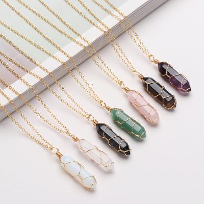 China China Fashion Trend Crystals Necklace Bohemian Hexagon Opal Pendant Necklace Female Wire Wrap Natural Stone Necklace Gift 2022 NEW for sale