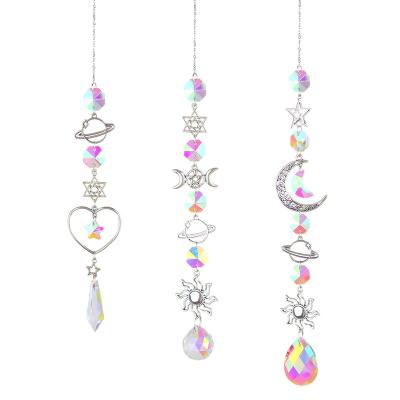 China Diamond Prisms Pendant Dream Catcher Rainbow Catcher China Crystal Wind Chime Moon Sun Catcher Hanging Garden Decor Windchime for sale