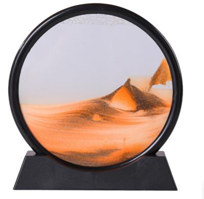 China Art Picture Round Glass 3D Moving Hourglass Sandscape Deep Sea In Overflowing View 7/12inch Motion Display Sand For Home Decor for sale