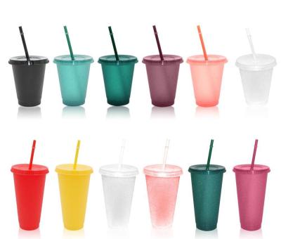 China Red Plastic Bottom Outdoor Portable Cup Juice Straw Mug Simple Cute Net Eco-friendly Creative Colorful Coffee Straw Cup Sequined Glitter Cup for sale