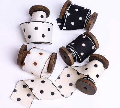 China Dots Black White Dots Ribbon Bow Material for Hair Ornament Gift Wrap Decoration Fabric Ribbons for sale