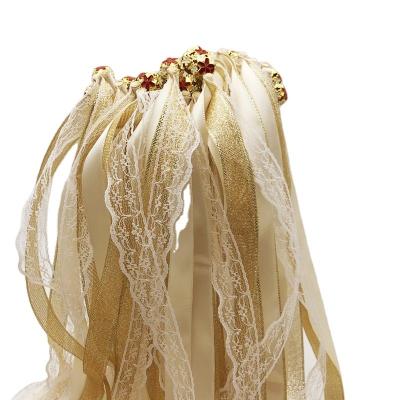 China New Romantic 30/20/10 PC/Wand Spell Ribbon+Lace Wedding Ribbon Stick Confetti Stream With Big Ribbon Bells For Wedding Party for sale