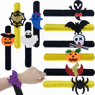 China Cute Cartoon Pumpkin Halloween Slap Bracelets Pumpkin Bat Spider Ghost Pop Circle Bracelet Halloween Party Decoration Kids Favor Toy for sale