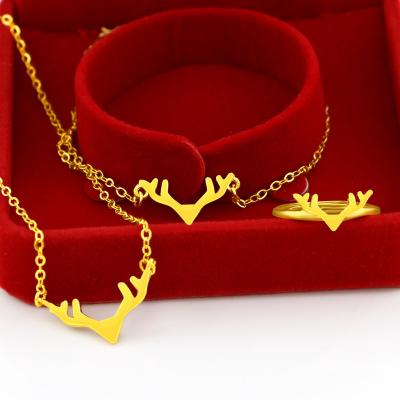 China Cute 18K Gold Plated Jewelry Sets Deer Necklace Rings Pendant Bracelets Necklace Set Jewelry Women for sale