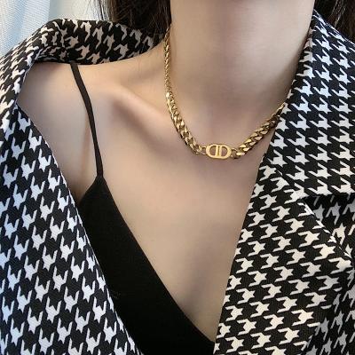 China Cuban Link Chain Bracelets Stainless Steel Double D Chain Necklace Hip Hop Thick Female Gold Punk Pig Nose for sale