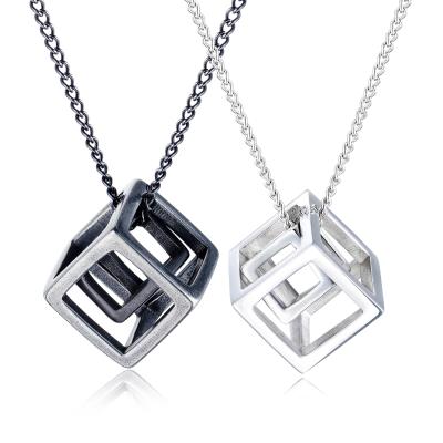 China Hiphop personalized happiness hollow three-dimensional cube pendant cube couples titanium steel necklace for sale