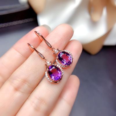 China Trendy Amethyst Deep Mysterious Purple Silver Inlaid Earrings Drop Earrings Women for sale