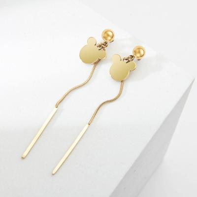 China Religious Fade Jewelry 14K Gold Never Plated 6cm Stainless Steel Tassel Mickey Mouse Earrings Women for sale