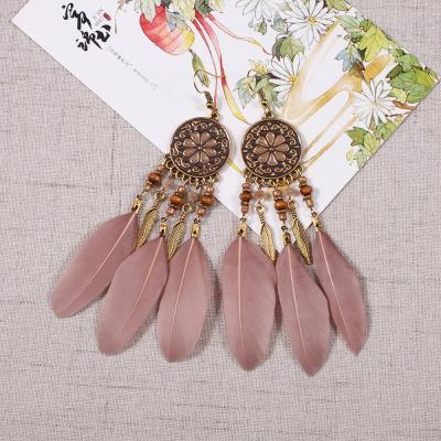 China FASHIONABLE Bohemian drop earrings oil disc beads rhinestone leaf feather wooden earrings female for sale