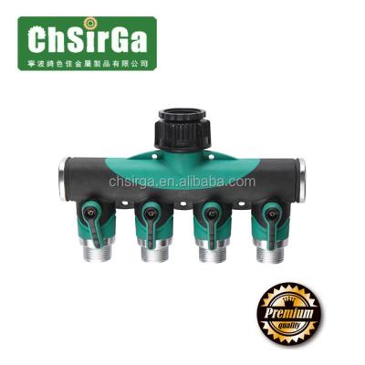 China Best Metal Amazon Garden Water Connectors, Plastic Metal 4 Way Faucet Manifold With Cut Out, Inlet Hose Y Splitters for sale