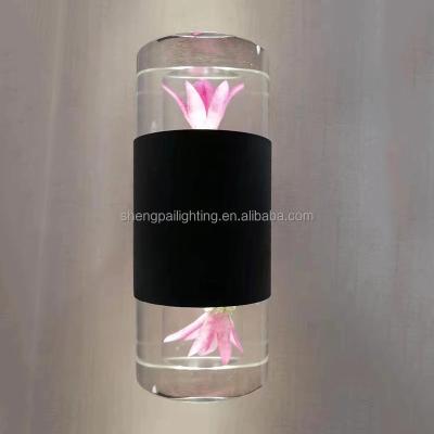 China Modern hot sale outdoor led cylinder wall light with laser logo or flower acrylic 6w*2 outside led wall lamps for sale