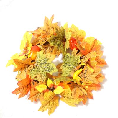 China Halloween Autumn Advent Artificial Fruit Yellow Leaf Wreath Handmade Eco Friendly Affordable Decoration for sale