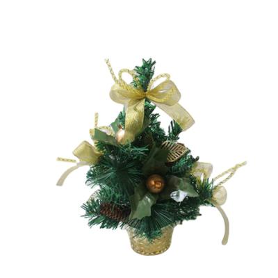 China Hot Selling Natural Environmental and Health Protection Mini Table Top Artificial Pine Cone With Gold Bowknot Deco Christmas Tree for sale