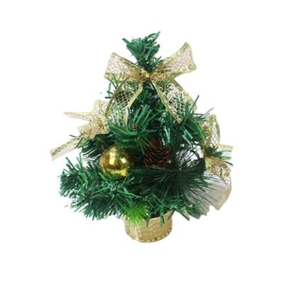 China Natural Environmental Protection and Health Mini Green Table Natural Christmas Tree Decorated Gold Balls and Bowknots for sale