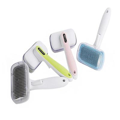 China Sustainable Self Cleaning Pet Grooming Brush Pet Hair Automatically Remove Comb Dog Comb for sale