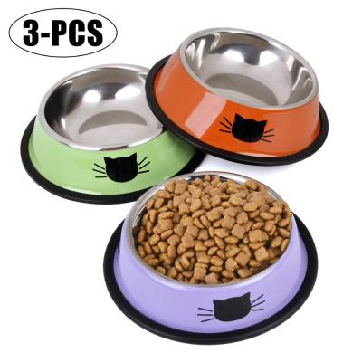 China Viable Custom Rubber Low Non-slip Feeder Cat Dog Bowls Colorful Logo Stainless Steel Pet Bowl for sale