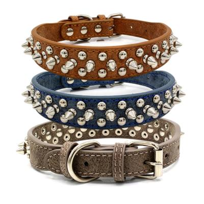 China Wholesale Custom Leather Pointed Durable Dog Collar Padded Pet Collar Rivet for sale