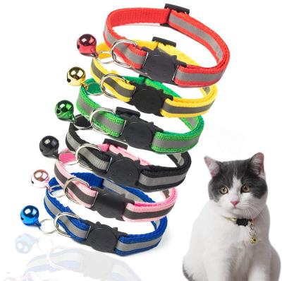 China Personalized Adjustable Cat Collar Nylon Buckle Fashion Pet Accessories Reflective Collar With Bell for sale