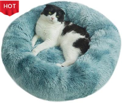 China Comfortable Soothing Luxury Plush Dog Bed Fluffy Fur Donut Washable Soft Pet Beds Accessories Travel Around Pet Beds for sale