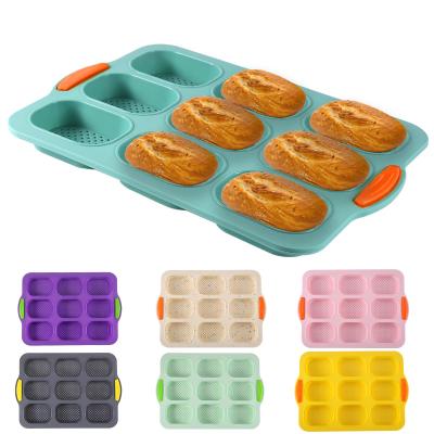 China Sustainable Mini 9 Holes French Bread Pan Trays Baking Tools Food Grade Silicone Diy Kitchen Utensils Cake Molds for sale