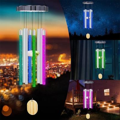 China FINIC Decoration Home Yard IP65 Colorful Aluminum Outdoor Home Porch Led Solar Wind Chime Pattern Light Decoration for sale