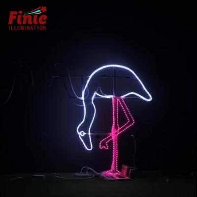 China Commercial Use FINIC Customized Outdoor 2D Flamingos Rope Dynamic Waterproof Holiday Led Light Resort Pattern Light for sale