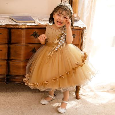 China Sustainable Baby Dress Models New Design Flower Ball Stick Flower Bow Dress Girl Kids Lace Formal Party Wedding Dress N3165# for sale