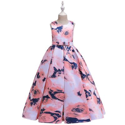 China new children's fashion children's clothing girls summer wear Anti-wrinkle plus size Rose Printed Frilly Long Dress LP-237 for sale