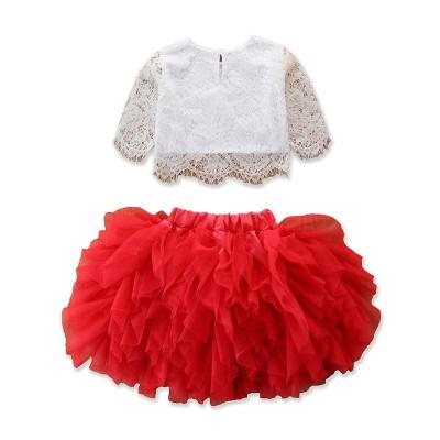 China Anti-Static Kids Girls Daily Wear Cotton Dress Pretty Girls Dress 2 Sets Girls Tutu Dress Little Girls Lace Clothes for sale