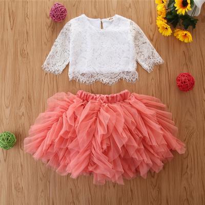 China Viable Fashion Kids Suit Western Mesh Skirt Tutu Style Lace Top And Skirt 199044 for sale