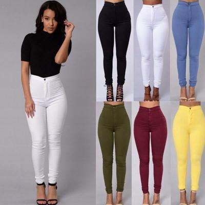 China Wholesale Custom Breathable Women Stretch Candy Color High Waist Jeans Denim Pants Skinny Pants Women Pencil Pants for sale