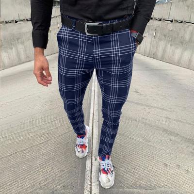 China 2022 New Fashion Men's Breathable Wholesale Grid Printing Pockets Pants Outdoor Formal Casual Work Wear Slim Pants Pencil Long Trousers for sale