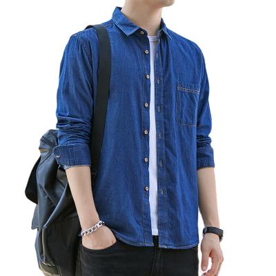 China Anti-pilling 2022 wholesale men spring cardigan buttons button lapel shirt denim cotton long sleeve soft casual tops shirt solid color pockets for sale