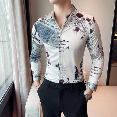 China 2022 Hot Selling European American Men's Clothing Casual Fashion Printed Shirt Straight Cardigan Tops Long Sleeve Shirts for sale