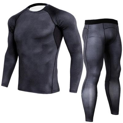 China 2022 Wholesale Men's Breathable Sports Suit Sportswear Compression Clothing Long Sleeve Quick Dry Tights Running 2-Piece Suit for sale