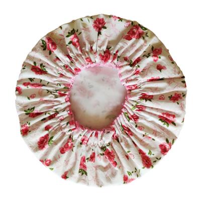 China Small Floral Double-layer Cotton Eva Customized Sustainable Waterproof Coating Fashionable Reusable Shower Cap for sale