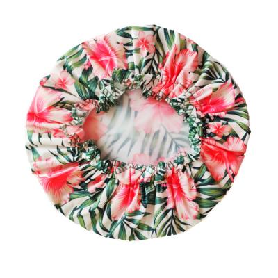 China Reusable Multifunctional Fashion Double-Layer Stain Print Viable Style Shower Cap For Women for sale